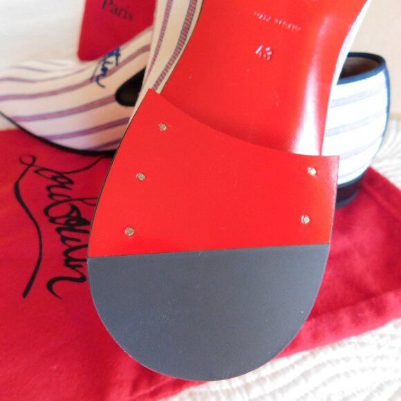NIB Louboutin Dandelion slip on embroidered loafer Pic Nic stripe toile flat 43 - Picture 10 of 16